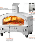 Portable Gas Pizza Oven With 15 Inch Stone, Stainless Steel Backyard Tailgate Ready Pizza Maker, Dual Side Burners 23K BTU