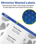 Top Notch Easy Peel Address Labels With Sure Feed Tech For Laser Printers 1.33 By 4 Inches White showing patented alignment technology.