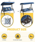 Dimensions of Three Seat Outdoor Porch Patio Swing With Adjustable Canopy And Cup Holder, 3 In 1 Convertible Swing Bed