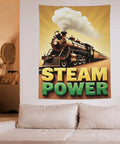 Vintage Steam Locomotive Tapestry Wall Hanging 60 By 80 Inches Durable Polyester Fabric Easy To Hang Old School Train Vibe Decor
