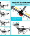 4-position reclining 2 In 1 Reclining Camping Chair With Footrest For Adults Folding Lounge Chair With Adjustable Backrest