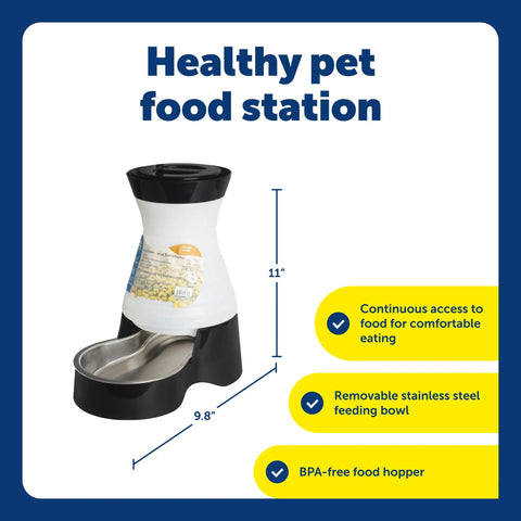 Hassle Free Double Pack Small Gravity Pet Food Station With Stainless Steel Bowl For Cats And Dogs Space Saving Self Dispenser 11" height