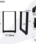 Beefy 16 Inch Steel Table Legs Set Of 2 For Coffee Or Side Tables, 11 Inch Wide, 16 Inch Height, Square Tube Construction, Holds Up To 300 Pounds, Built For Benches And Desks, Easy Install showing dimensions and adjustable foot.