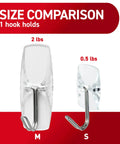 Size comparison of Clear Small Wire Toggle Hooks Set with medium holding 2 lbs and small holding 0.5 lbs.