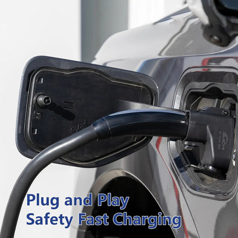 Upgraded NACS to CCS Adapter With 500A 1000V Fast Charge For Tesla Supercharging connected to an electric vehicle charging port.