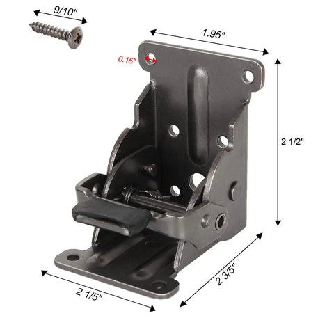 Heavy Duty Stainless Steel Folding Table Leg Brackets With Self Locking Hinges Built Different For Heavy Lifters Zero Drama Assembly Nifty Foldable Support Kit Kick Butt Strength For Workbenches close-up showing dimensions and screw.