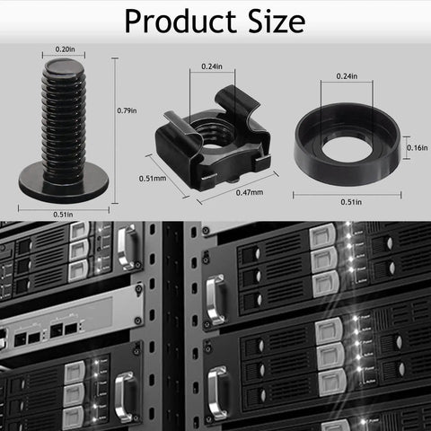 Top Notch Black M6 X 16mm Rack Mount Cage Screws And Nuts Pack For Server Cabinets features solid steel hardware and precise dimensions.