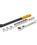 Serpentine Belt Tool Set 15 Pc With Locking Flex Head Ratcheting Wrench and sockets for car and truck engine use