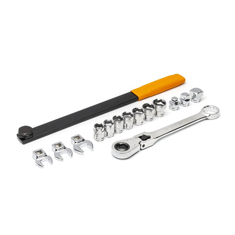 Serpentine Belt Tool Set 15 Pc With Locking Flex Head Ratcheting Wrench and sockets for car and truck engine use
