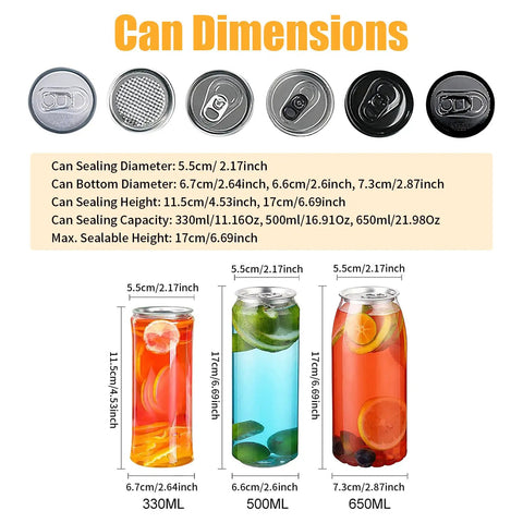 Can dimensions for Hella Durable Commercial Soda Can Sealer With Automatic Operation And Smart LED Display adjustable 4.53 to 6.69 inches.