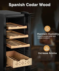Open 35L Temperature And Humidity Controlled Cooler Cabinet with Spanish cedar shelves, safety lock, digital panel for easy monitoring.