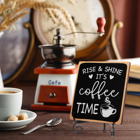 Wooden Coffee Sign Rise And Shine Its Coffee Time Decor Funny Bar Accessory Farmhouse Cozy Wood Plaque With Stand
