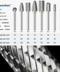 8-Piece Carbide Burr Set With One Quarter Inch Shank In Gray Box Head Diameters 6mm 10mm And 12mm Die Grinder Bits Chart