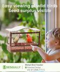 Child watching birds at Metal Window Bird Feeder With Super Sturdy Suction Cups, Easy Mounting System, Large Outdoor Bird Watching Feeder For Viewing From Inside, Anti Rust Durable Curved Design
