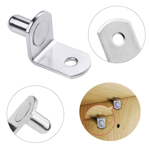 40 Pcs Shelf Pins L Shaped Bracket Clips Nickel Plated With Hole One Quarter Inch Diameter For Kitchen Cabinets Bookcases Shelves Closets