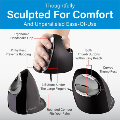 Ergonomic Vertical Mouse For Right Hand Medium Size Wired USB 4 Speed Settings 6 Customizable Buttons Windows Compatible Sculpted For All Day Comfort And Wrist Strain Reduction During Long Work Sessions