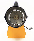 Front view of Heavy Duty 125k BTU Propane Forced Air Heater with visible burner and rugged yellow base.