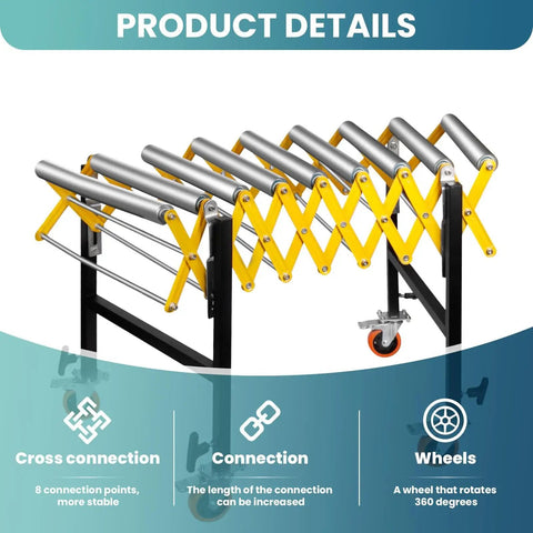 Heavy Duty 1000 Lbs Adjustable Roller Conveyor Table 25 Inches Wide With Stainless Steel Rollers, expandable with cross connections