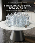Tempered Glass Round Turntable With Six Wheels Large Lazy Susan Style Serving Tray holding bottles on tabletop