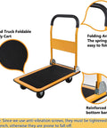 Foldable Platform Cart With Flatbed, 330 Lb Capacity, 4 Wheels, Portable Yellow Utility Cart For Home, Garage Or Shop