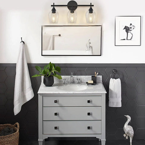 Modern Black Industrial Three Light Vanity Light With Wine Glass Shades For Hallway Kitchen And Bedroom Indoor Wall Fixture UL Listed