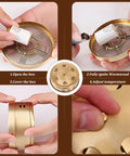 Copper Moxa Box Holder For Moxibustion Heat Therapy with instructions for use, showcasing stick placement and handle adjustment.
