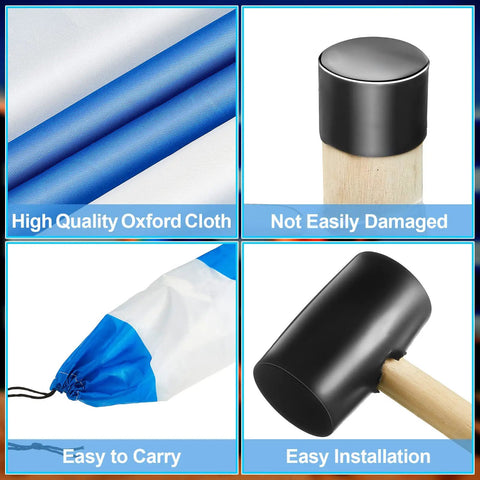 15.7Ft Beach Wind Screen Wind Blocker Privacy Screen with Wooden Poles Mallet and Carry Bag Blue White features