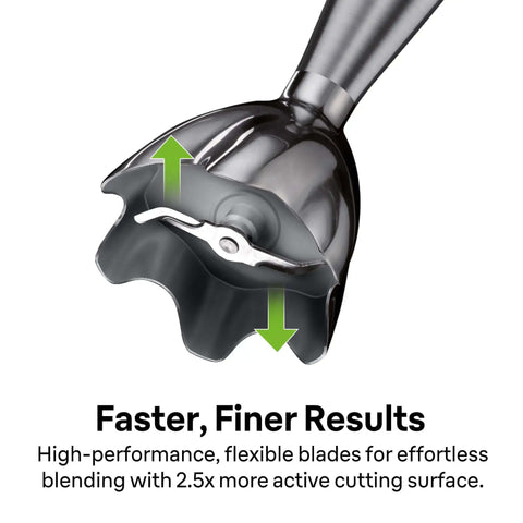 Close-up of the high-performance blade of the Badass 3-In-1 Hand Blender And Food Processor Featuring Intuitive Smart Speed Tech.