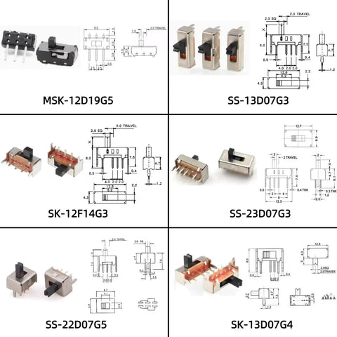 150Pcs Mini Micro Slide Switch Kit With 17 Value Types 2Pin 3Pin 4Pin DIP Toggle Switches schematic diagrams