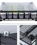 Space Saving K Cup Drawer Organizer With Glass Top Holds 42 Coffee Pods, Keeps Capsules Neatly Stored And Accessible, Fits Under Your Coffee Maker To Free Counter Space For Home Office Or Kitchen, black metal and glass design.