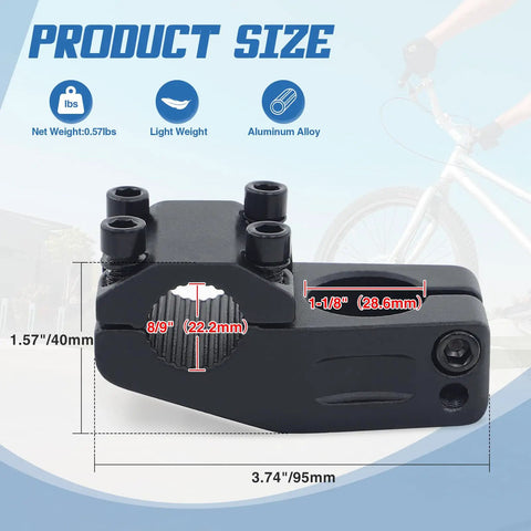 Rugged Aluminum BMX Bike Stem 95mm Rise for 22.2mm Bars and 1 1/8 Inch Fork Matte Black Ride Ready Finish Lightweight 10 Oz