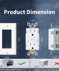 Dimensions of GFCI Outlet 2 Pack Tamper Resistant Self Test GFI Receptacle With 2 LED Indicators UL Listed 15 Amp White