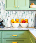 Green And White Peel And Stick Wallpaper Boho Herringbone Self Adhesive Contact Paper For Cabinets And Walls Waterproof
