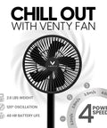 All In One Portable Battery Powered Fan For Travel And Camping With Four Speed Modes Remote And Carry Case USB C Power Bank Oscillates 120°
