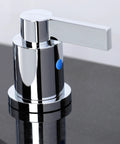 NuvoFusion Widespread Bathroom Faucet With Popup Drain In Polished Chrome, Solid Brass Build Sleek Look, handle detail