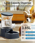 Automatic Pet Water Dispenser Gravity Fed Stainless Steel Bowl 1 Gallon Large Capacity Waterer with Corgi