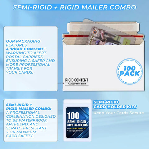 100 Pack Card Mailer Envelopes With Semi-Rigid Holders For Sleeved Or Toploaded Trading Cards, 7 By 4.35 Inch Shipping Envelopes