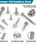 Self Drilling Screws Assortment Kit In 410 Stainless Steel, 370 Pieces DIY Friendly Self Tapping Hex Washer Head