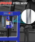 Close-up of Six Ton H Frame Hydraulic Shop Press for Home Garage, showing spring component for precision work.