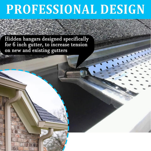 6 Inch Gutter Hangers Kit With 60 Pcs Preinserted Quick Screw Clips Hidden Bracket For 6 Inch K Style Aluminum Gutters Installed View