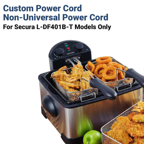 Deep fryer with Magnet Power Cord For L-DF401B-T Deep Fryer Only, 1 Meter Black Replacement Cable shown in use.