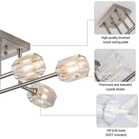 Modern Six Light Twenty Four Inch Brushed Nickel Sputnik Semi Flush Mount Ceiling Light Fixture Industrial Chandelier Bringing Cool Urban Contemporary Vintage Rustic Farmhouse Vibes To Kitchen Over Sink Living Dining Room Bedroom Foyer
