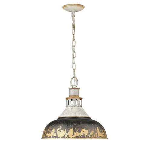 Kinsley Pendant Light In Aged Galvanized Steel For Farmhouse And Eclectic Decor with rustic industrial design and chain mount