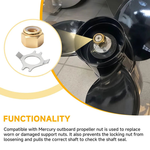 Prop Nut Kit With Propeller Nut And Tab Washer For Mercury Mariner 30-60HP Outboard Engines Replacement 11-69578A1 11-69578Q1 11-69578T1 Includes Two Washers And Nut For Easy Marine Maintenance And Secure Props