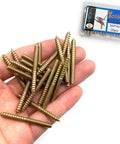 Pro Grade Shop Checked M4 X 40mm Hanger Bolts 20 Pack Heavy Duty Galvanized Steel Double Ended Wood Screws held in hand.