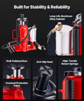 20 Ton Air Hydraulic Bottle Jack With Pneumatic And Manual Operation, Heavy Duty Welded, close-up on features and materials