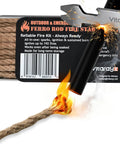 Ferro Rod Fire Starter Survival Tool All In One Flint And Steel Kit Waterproof tin with striker and ignited jute rope.