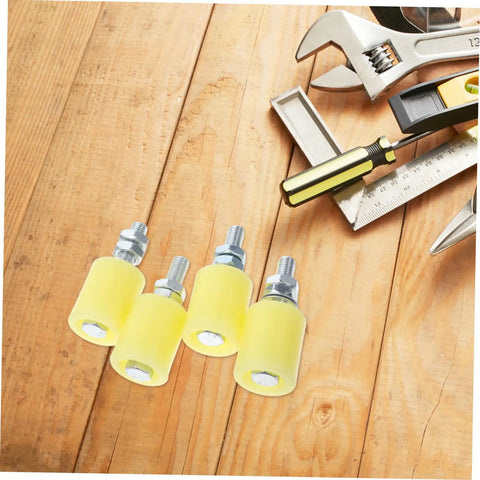 Heavy Duty Sliding Gate Guide Rollers Set Nylon Gate Wheels For Smooth Quiet Operation 4 Pcs with tools on wooden surface