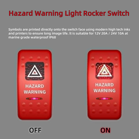 LED Hazard Warning Rocker Switch 5 Pin SPST 12V On Off Emergency Stop Switch With Red Cover Waterproof Toggle On and Off