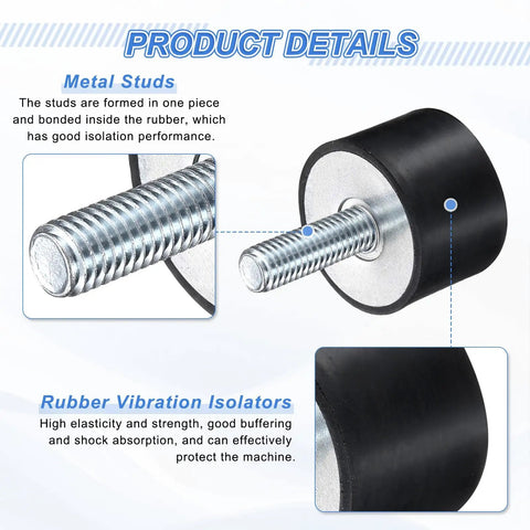 2 Pack M8 Thread Rubber Mounts Vibration Isolators 30 X 20mm Cylindrical Shock Absorbers With Studs And Non Slip Nuts Tough Durable Build For Machinery Equipment Automotive Projects close-up of M8 stud and rubber mount